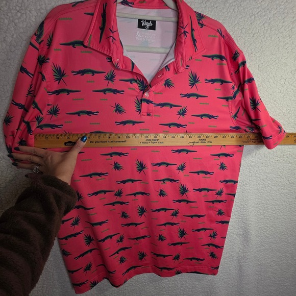 Waggle M"s XL Pink Alligator Palm Tree Golf Polo Shirt Unique Golf Outdoors Fun - Picture 7 of 16